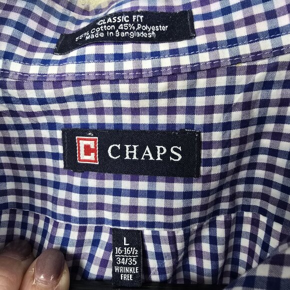 Chaps Classic Fit Blue Checkered Long Sleeve Button-Up Shirt L - Picture 3 of 5